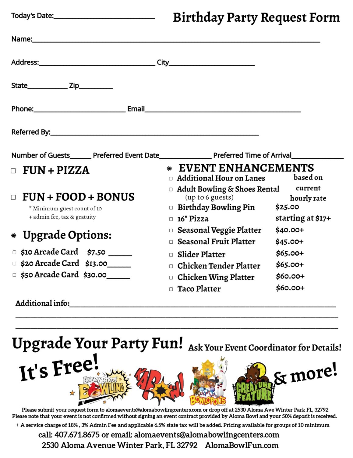 Birthday Party Request Form